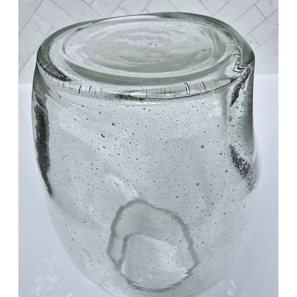 Hand Blown Seeded Bubble Glass Vase Clear 8.5 Inch Heavy Base Floral Decor - Picture 5 of 10